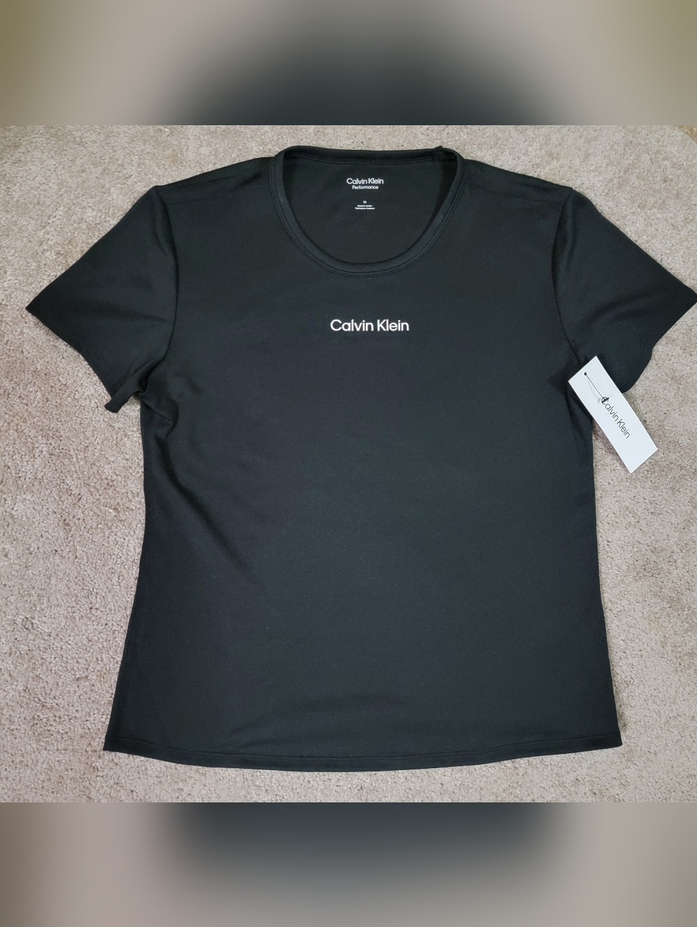 Calvin Klein Black Short Sleeve Performance Womens Logo Tee Sz Med